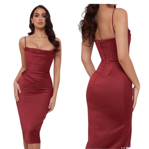 COPY - House of CB Anja Satin Corset Red Midi Dress - Picture 2 of 16